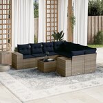 vidaXL Salon de jardin 9 Pièces avec coussins gris résine tressée