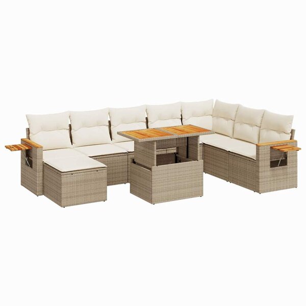 vidaXL Salon de jardin avec coussins 9 Pièces beige résine tressée acacia