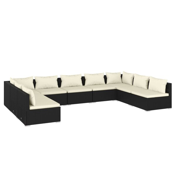 vidaXL Salon de jardin 9 Pièces avec coussins Résine tressée Noir