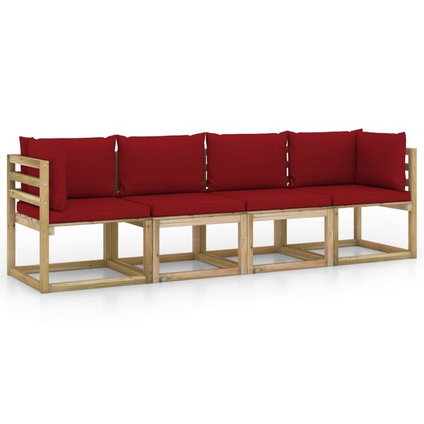 vidaXL Canapé de jardin 4 places avec coussins rouge bordeaux