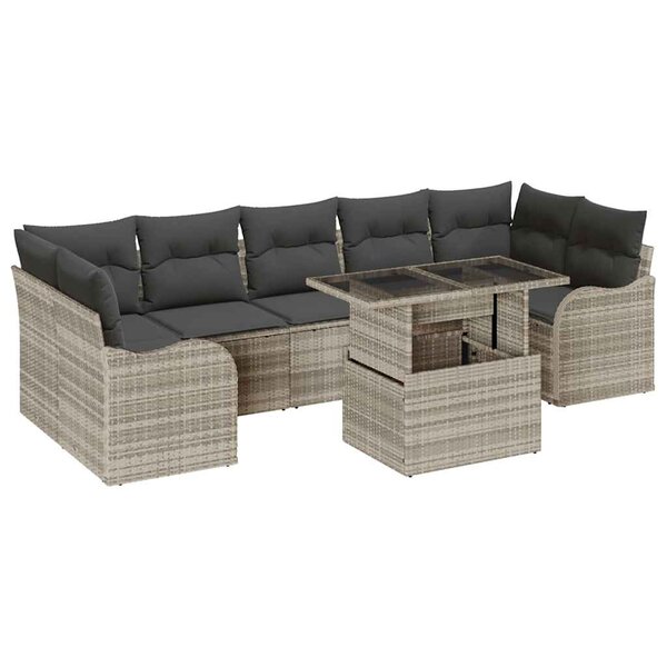 vidaXL Ensemble de canapé de jardin 8 Pièces Gris clair Poly rotin
