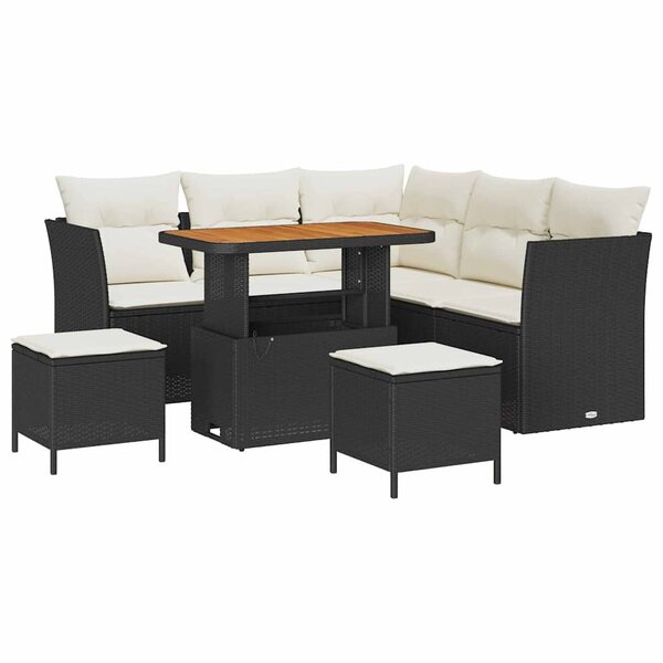 vidaXL Ensemble de canapé de jardin avec coussin 8 Pièces Noir et crème