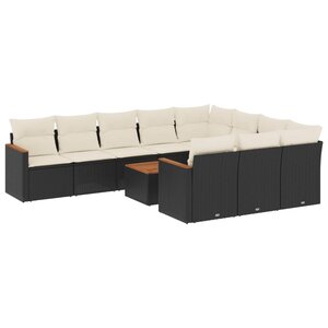 vidaXL Salon de jardin 11 Pièces avec coussins noir résine tressée