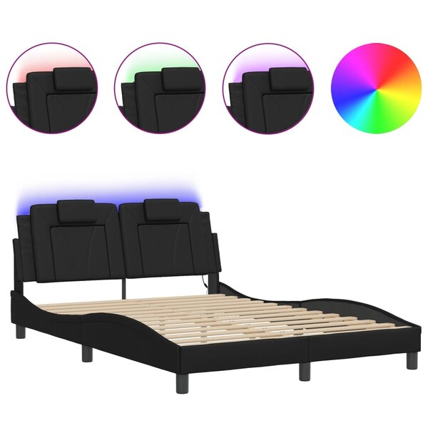 vidaXL Cadre de lit Viana avec LED sans matelas noir 140x200 cm