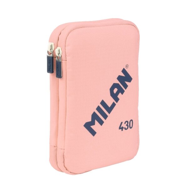 Trousse à crayons Milan Collection 430 à 2 niveaux avec 2 gommes  un taille-crayon  un crayon  un stylo à bille P1 Touch Blue  une règle  12 crayons de couleur et 18 marqueurs - Rose