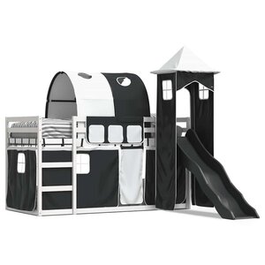 vidaXL Lit superposé sans matelas avec toboggan blanc noir 90x190 cm