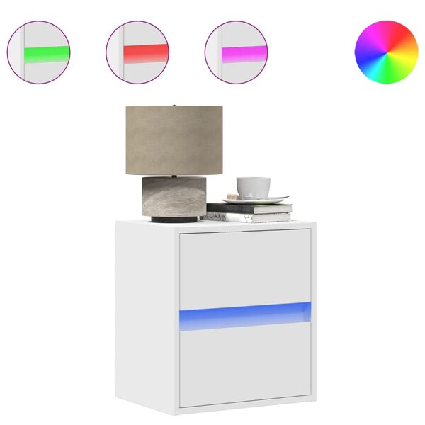 vidaXL Table de chevet murale avec lumières LED blanc