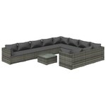 vidaXL Salon de jardin 11 Pièces avec coussins Résine tressée Gris