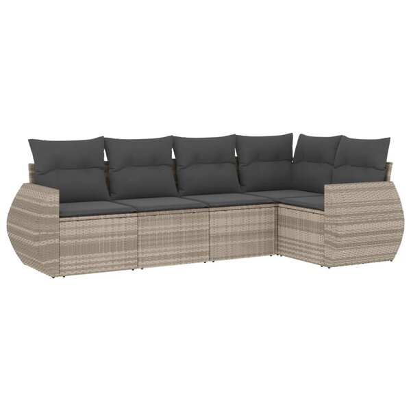 vidaXL Salon de jardin 5 Pièces avec coussins gris clair résine tressée