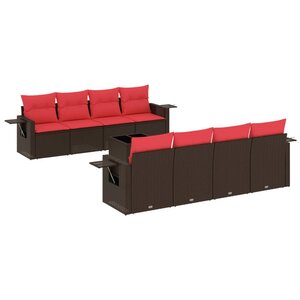 vidaXL Salon de jardin avec coussins 9 Pièces marron résine tressée