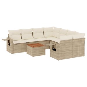 vidaXL Salon de jardin avec coussins 9 Pièces beige résine tressée