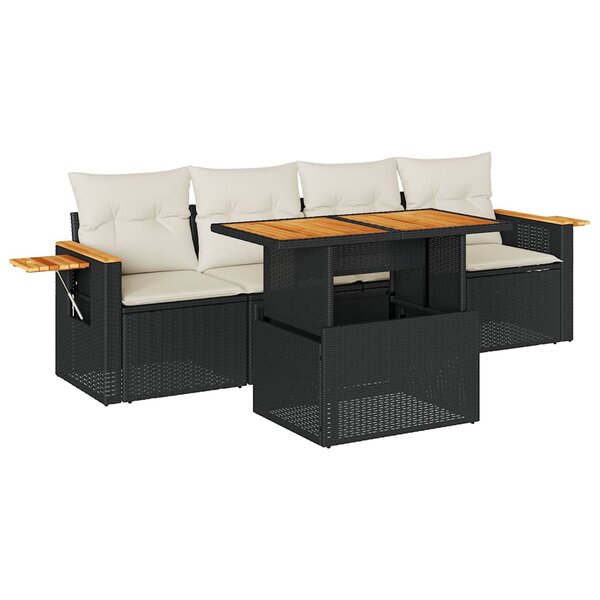 vidaXL Salon de jardin 5 Pièces avec coussins noir résine tressée acacia