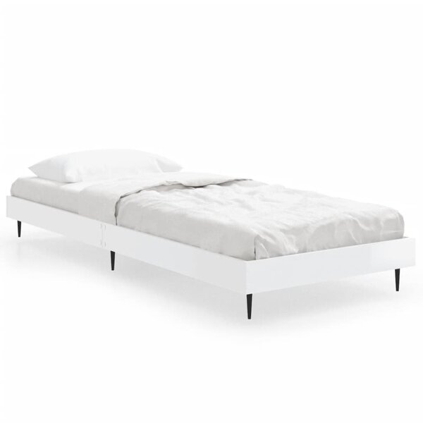 vidaXL Cadre de lit blanc brillant 75x190 cm bois d'ingénierie