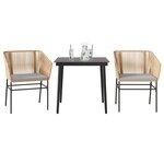 vidaXL Ensemble à manger jardin coussins 3Pièces marron poly rotin verre