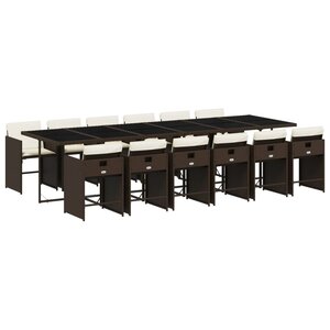 vidaXL Ensemble à manger de jardin avec coussins 13 Pièces marron rotin
