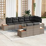 vidaXL Ensemble de canapé de jardin avec coussin 9 Pièces Gris Poly rotin