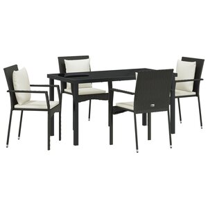 vidaXL Ensemble de repas de jardin 5 pièces avec coussins en rotin noir