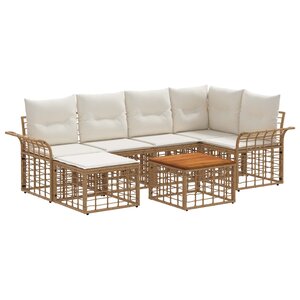 vidaXL Ensemble de canapés d'extérieur 7 Pièces Blanc Naturel et Crème