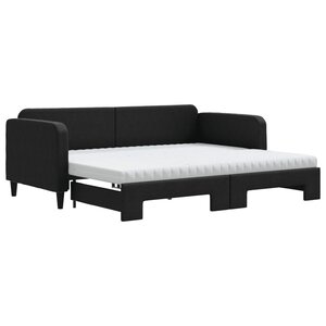 vidaXL Lit de jour avec gigogne et matelas noir 90x190 cm tissu