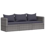 vidaXL Meuble de jardin 3 Pièces avec coussins Gris Résine tressée