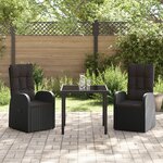 vidaXL Set de jardin de 3 pièces avec coussins en poly rattan noire