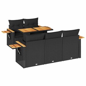 vidaXL Salon de jardin 6 Pièces avec coussins noir résine tressée acacia