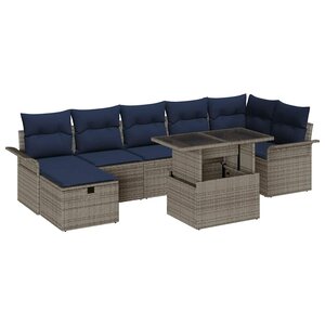 vidaXL Ensemble de canapé de jardin avec coussin 8 Pièces Gris Poly rotin