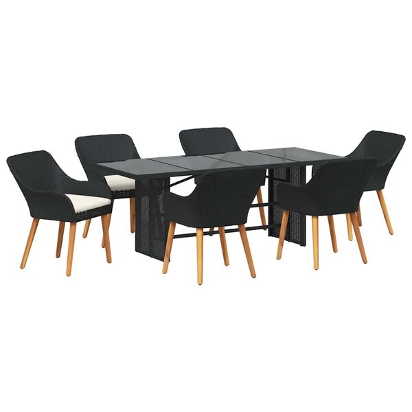 vidaXL Ensemble de salle à manger pour jardin 7 Pièces Noir polyrotin