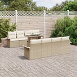 vidaXL Ensemble de canapé de jardin 9 pièces avec coussins en poly rotin beige de