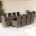 vidaXL Ensemble à manger de jardin 11Pièces avec coussins gris poly rotin