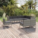 vidaXL Salon de jardin 9 Pièces avec coussins Résine tressée Gris