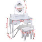 Vidaxl coiffeuse avec miroir et tabouret 7 tiroirs blanc