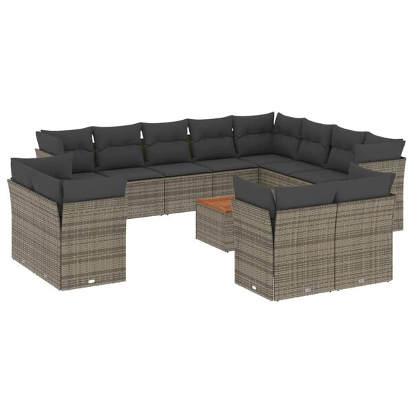 vidaXL Salon de jardin avec coussins 13 Pièces gris résine tressée
