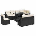 vidaXL Salon de jardin 9 Pièces avec coussins noir résine tressée
