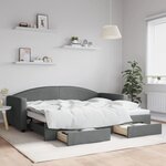 vidaXL Lit de jour avec gigogne et tiroirs gris foncé 90x200 cm tissu