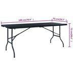 vidaXL Table pliable de jardin Noir 180x75x72 cm PEHD Imitation rotin