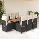 vidaXL Ensemble à manger de jardin 9Pièces coussins noir résine tressée