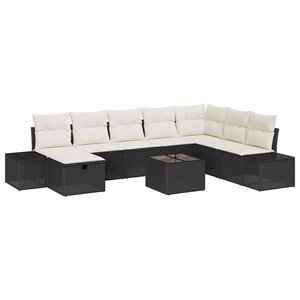 vidaXL Ensemble de canapé de jardin 9 Pièces Noir Poly rotin