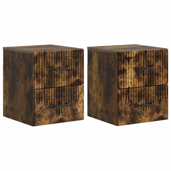 vidaXL Cabinet de chevet mural 2 Pièces Chêne fumé 34 5 x 33 x 40 cm