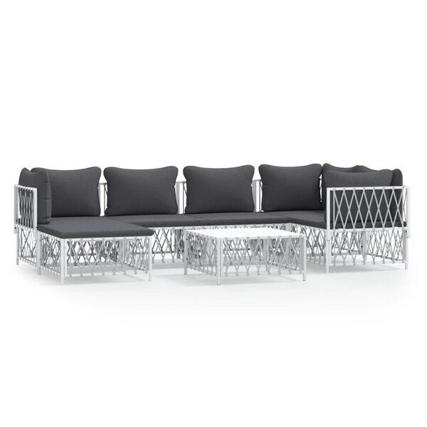 vidaXL Salon de jardin 7 Pièces avec coussins blanc acier