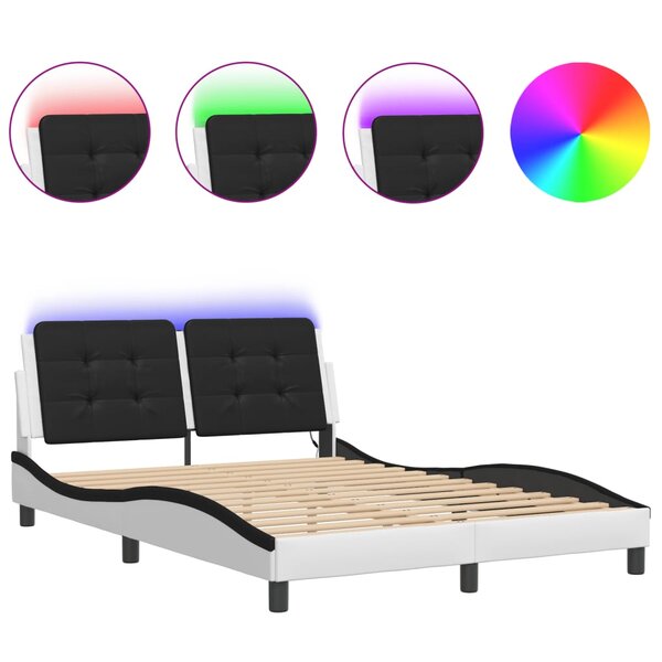 vidaXL Cadre de lit avec LED sans matelas blanc et noir 140x190 cm