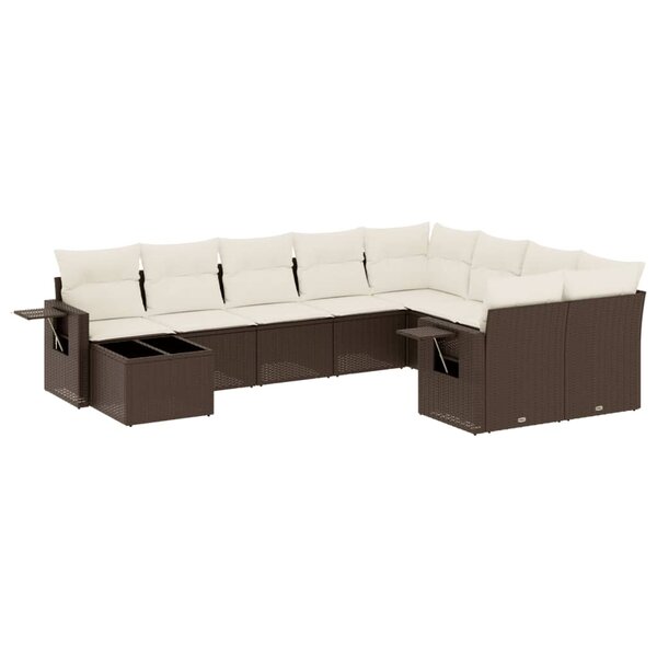 vidaXL Salon de jardin 10 Pièces avec coussins marron résine tressée