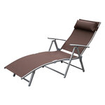 Outsunny transat chaise longue bain de soleil pliable dossier inclinable multi-positions têtière fournie 137L x 64l x 101H cm métal époxy textilène marron