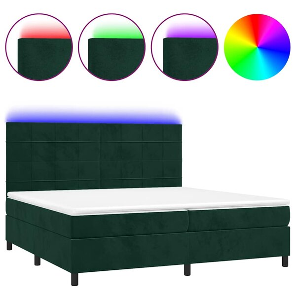 vidaXL Sommier à lattes de lit matelas et LED Vert foncé 200x200 cm