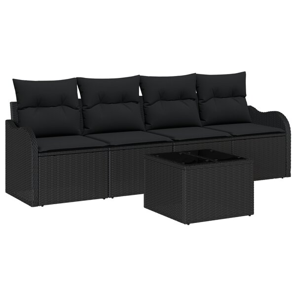 vidaXL Ensemble de canapé de jardin 5 pièces   coussins en poly rotin noir