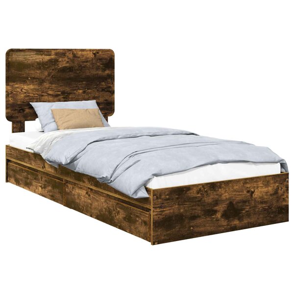 vidaXL Lit de Rangement Chêne fumé 90 x 190 cm Bois d'ingénierie