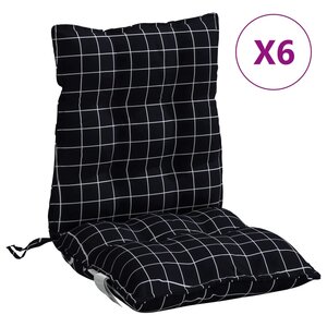 vidaXL Coussins de chaise à dossier bas lot de 6 motif à carreaux noir