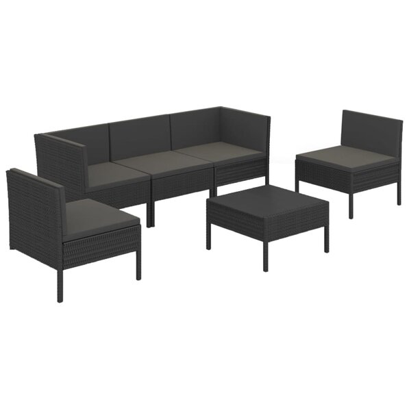 vidaXL Salon de jardin 6 Pièces avec coussins Résine tressée Noir