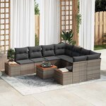 vidaXL Ensemble de canapé de jardin avec coussin 9 Pièces Gris Poly rotin