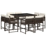 vidaXL Ensemble à manger de jardin et coussins 9 Pièces marron poly rotin